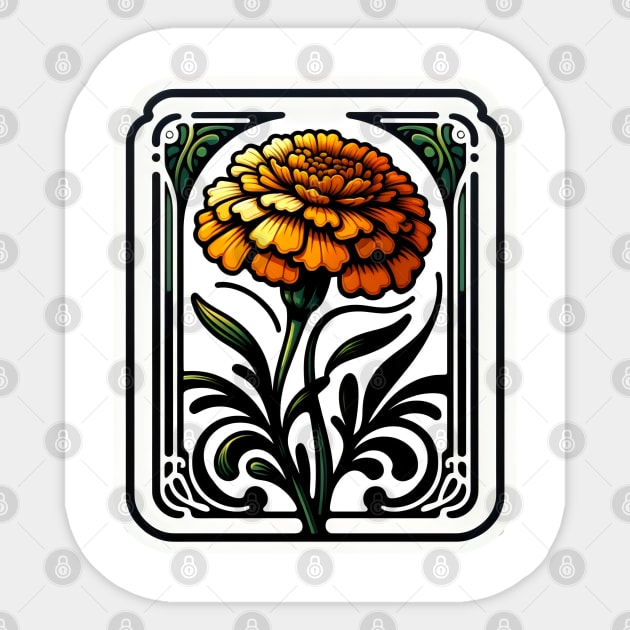 art nouveau marigold october Birth Month Flower Sticker by OddHouse